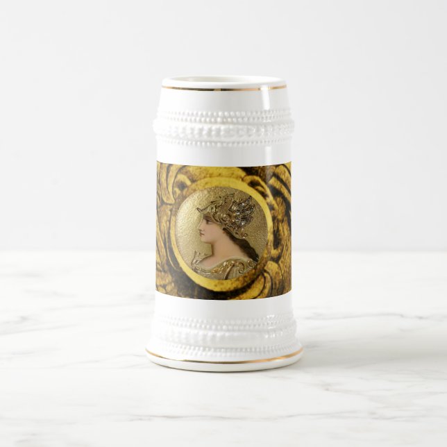 ATHENA PORTRAIT WITH GOLDEN HELMET AND GRYPHONS BEER STEIN (Center)