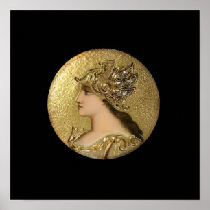 ATHENA PORTRAIT WITH GOLDEN HELMET AND GRYPHONS  POSTER