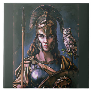 "Athena’s Fierce Loyalty" Colourful Portrait    Tile
