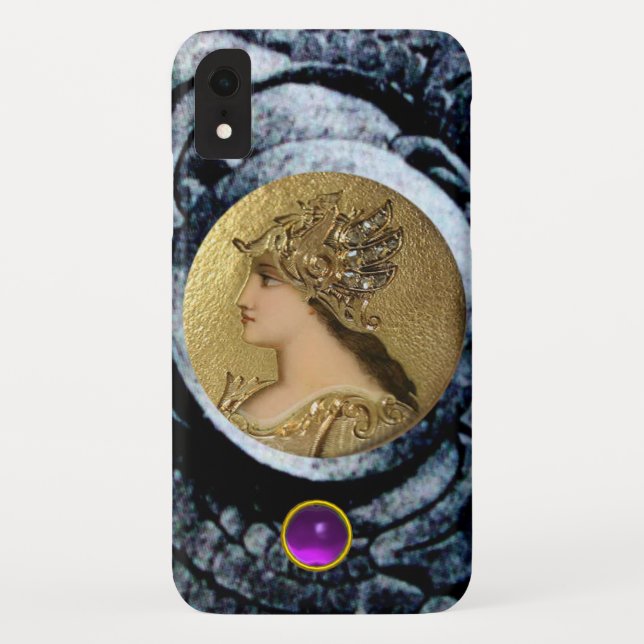 ATHENA WITH FANTASY GRIFFINS AND PURPLE GEMSTONE Case-Mate iPhone CASE (Back)
