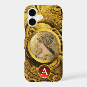 ATHENA WITH FANTASY GRIFFINS RED GEMSTONE MONOGRAM