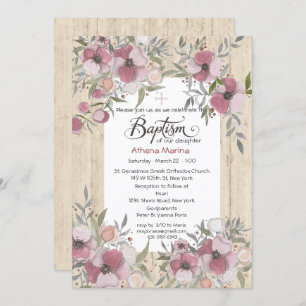Athena Wood Baptism Invitation