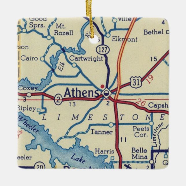Athens AL Vintage Map Ceramic Ornament (Front)