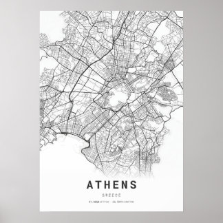 Athens City Cartography Map Poster