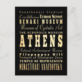 Athens City of Greece Typography Art Postcard