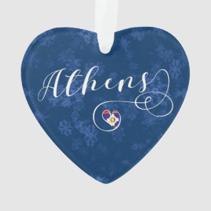 Athens Flag In Heart, Greece Ornament