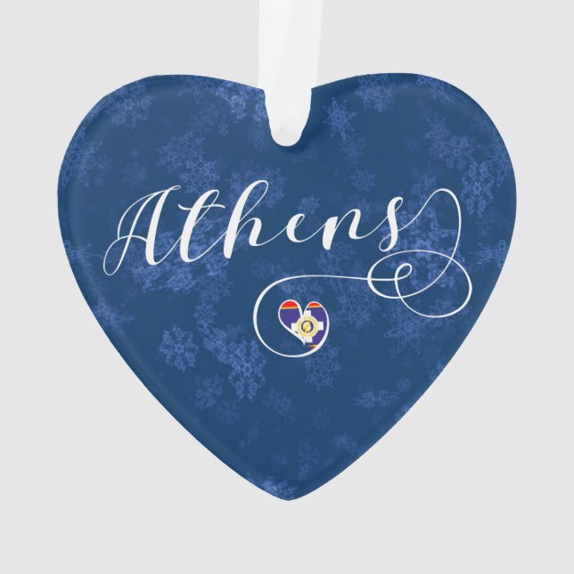 Athens Flag In Heart, Greece Ornament (Back)