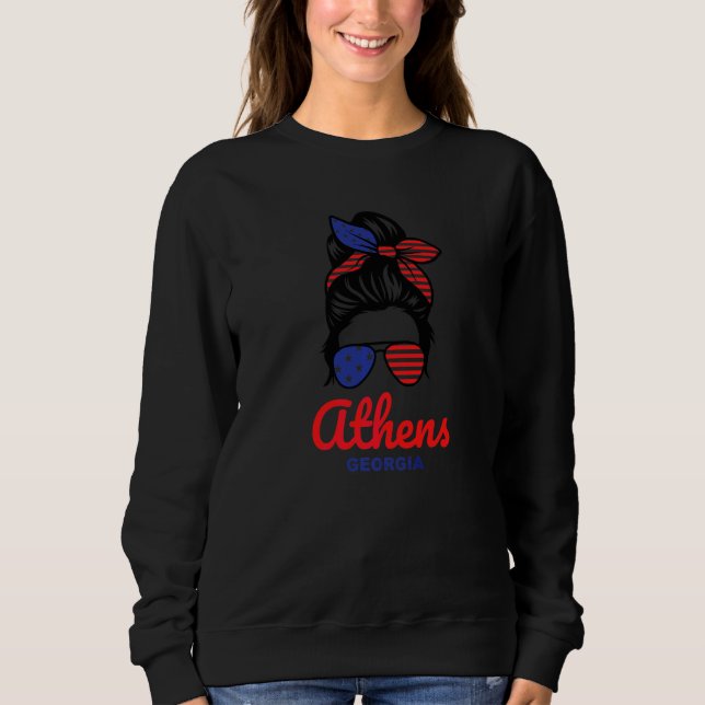 Athens Georgia Retro Messy Bun   Sweatshirt (Front)