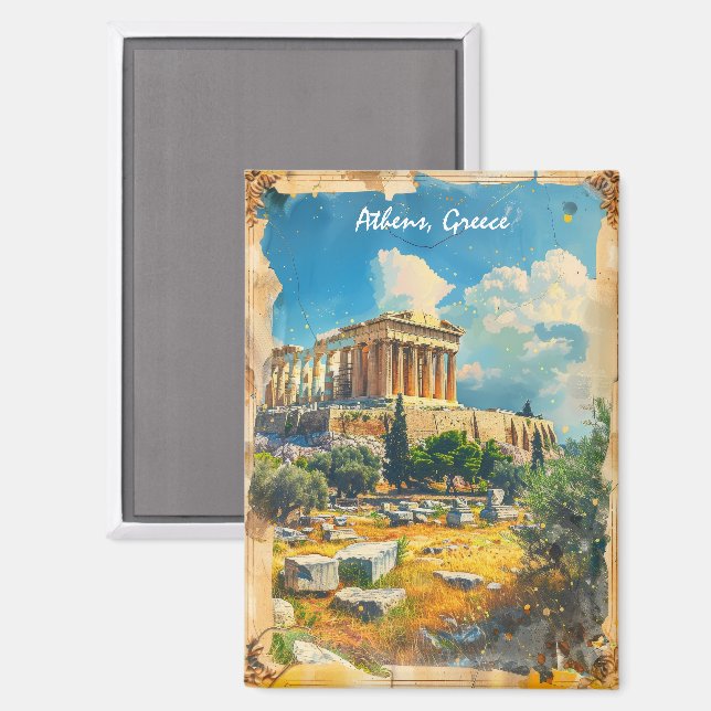 Athens Greece Acropolis Painting  Magnet (Front/Back)