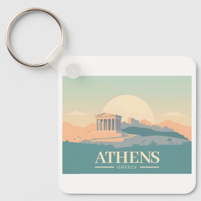 Athens Greece Acropolis Pastel Travel Key Ring (Front)