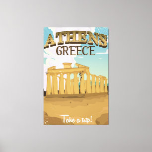 Athens Greece acropolis vintage travel poster Canvas Print