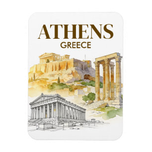 Athens Greece Acropolis Watercolor Sketch Travel Magnet