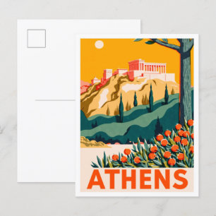 Athens Greece Art Vintage Illustration Travel Postcard
