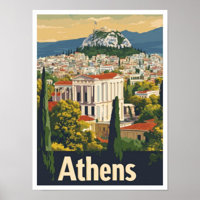 Athens Greece Art Vintage Travel Illustration Poster (Front)