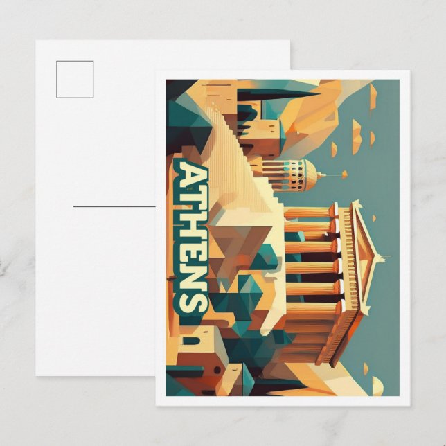 Athens Greece artistic colourful Postcard (Front/Back)