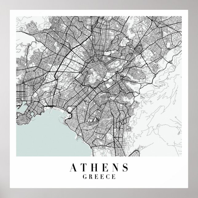 Athens Greece Blue Water Street Map Poster (Front)