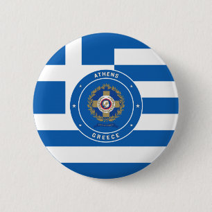 Athens, Greece Emblem & Flag 6 Cm Round Badge