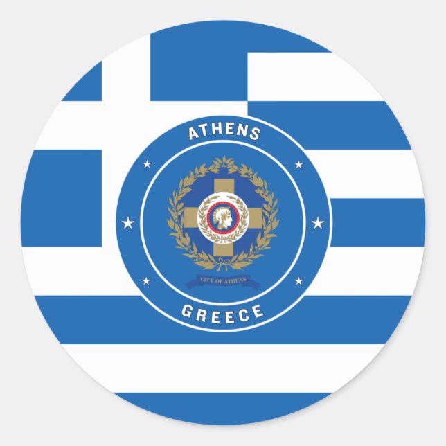Athens, Greece Emblem & Flag Classic Round Sticker (Front)