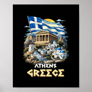 Athens Greece Flag Athens Souvenir Travel Vacation Poster