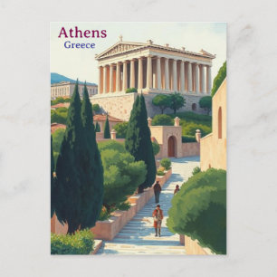 Athens Greece Gouache Paint Illustration Travel Postcard