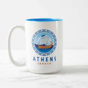 Athens, Greece Greek Ship Design Two-Tone Coffee Mug