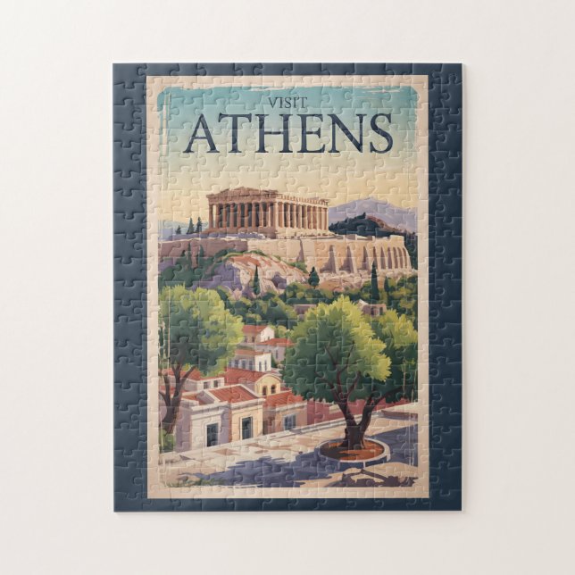 Athens Greece Illustration Travel Art Vintage Jigsaw Puzzle (Vertical)