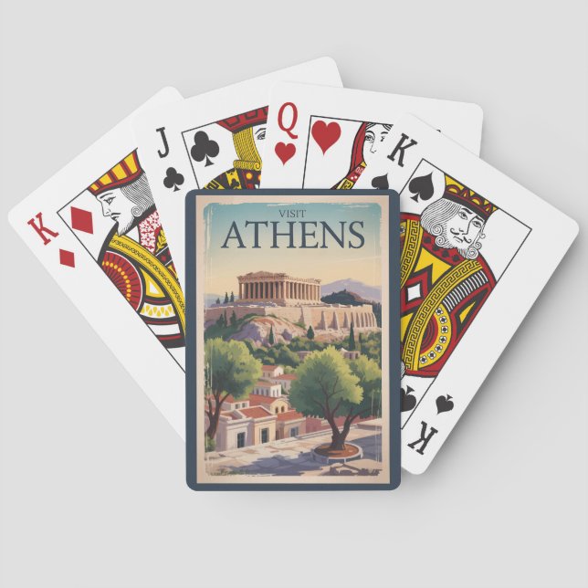 Athens Greece Illustration Travel Art Vintage Playing Cards (Back)