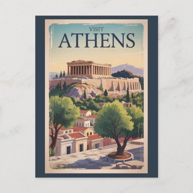Athens Greece Illustration Travel Art Vintage Postcard (Front)