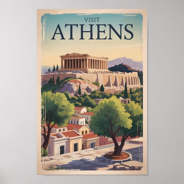Athens Greece Illustration Travel Art Vintage Poster (Front)