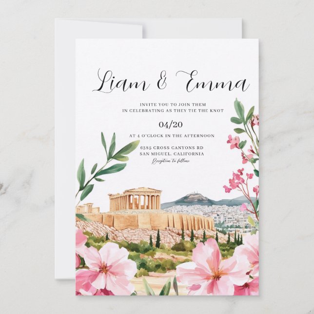 Athens Greece landscape Wedding Invitation (Front)