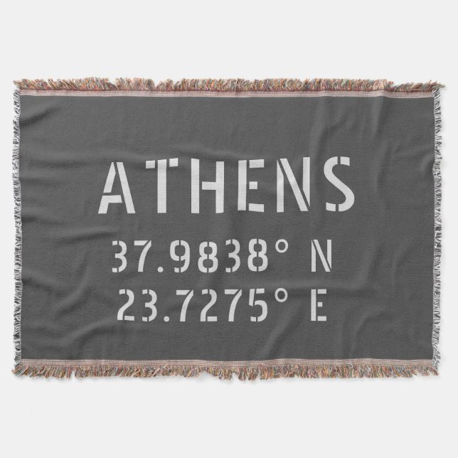 Athens Greece Latitude Longitude Throw Blanket (Front)