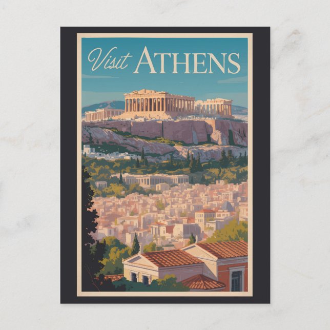 Athens Greece Parthenon Travel Art Vintage Postcard (Front)