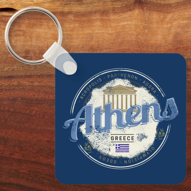 Athens Greece Retro Acropolis Vintage Souvenir Key Ring (Front)