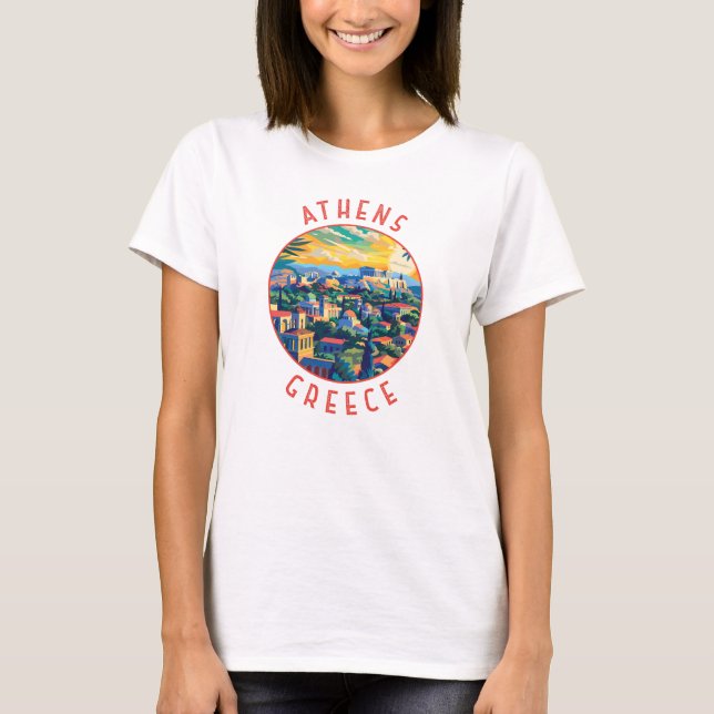 Athens Greece Retro Distressed Circle T-Shirt (Front)