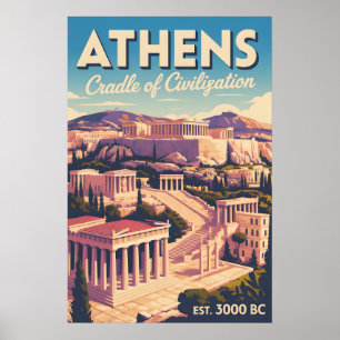 Athens Greece Retro Skyline Cityscape Travel Poster