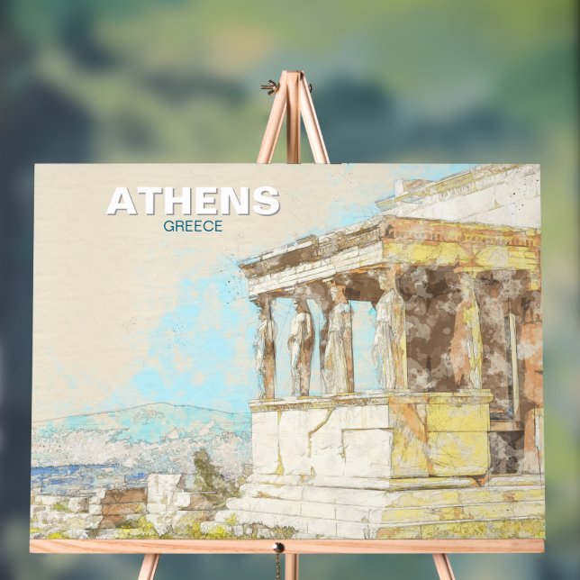 Athens Greece Travel Acrylic Sign – Vintage View (Neutral)