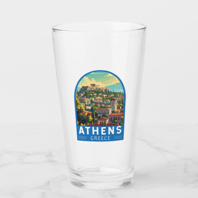 Athens Greece Travel Art Vintage Glass (Front)