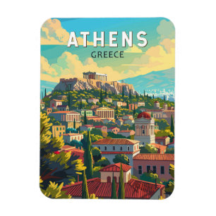 Athens Greece Travel Art Vintage Magnet