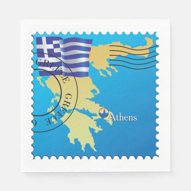 Athens Greece Travel Stamp Greek Flag and Map  Napkin (Front)
