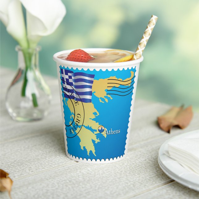 Athens Greece Travel Stamp Greek Flag and Map  Paper Cups (Creator Uploaded)