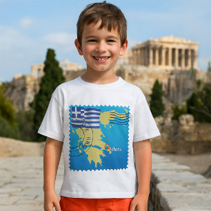 Athens Greece Travel Stamp Greek Flag and Map  T-Shirt