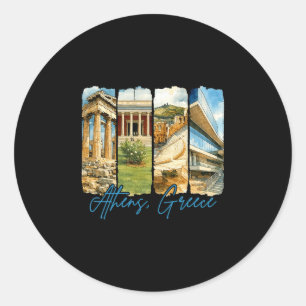 Athens Greece Traveling Trip Brushstroke Souvenir  Classic Round Sticker
