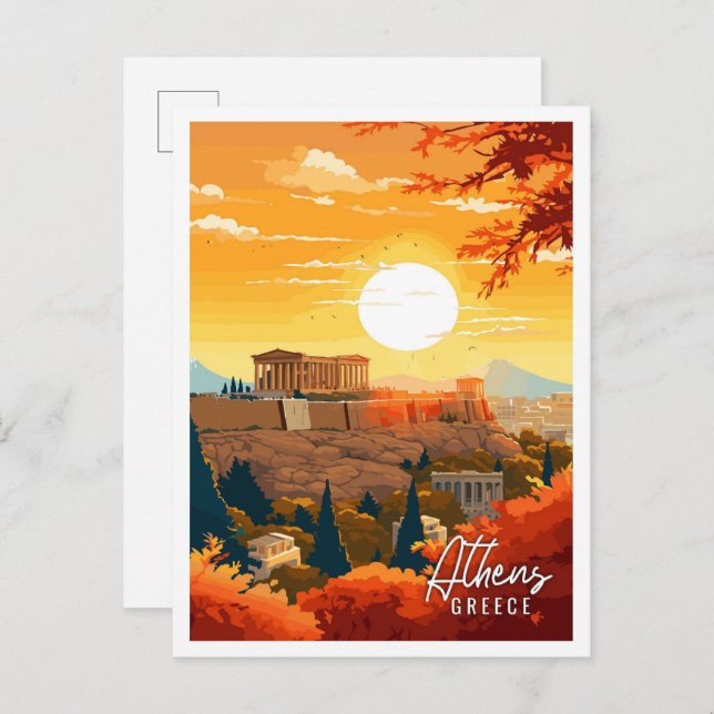 Athens Greece vintage travel illustration Postcard (Front/Back)