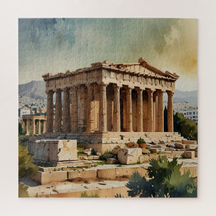 Athens Greece watercolor art Jigsaw Puzzle