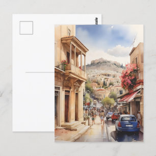 Athens Greece watercolor art Postcard