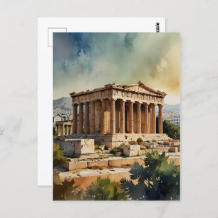 Athens Greece watercolor art Postcard