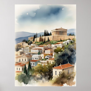 Athens Greece watercolor art Poster