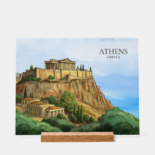 Athens Greece Watercolor Historic Views Acrylic Sign