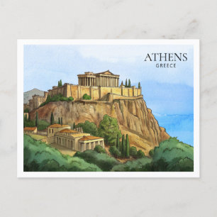 Athens Greece Watercolor Postcard   Historic Views