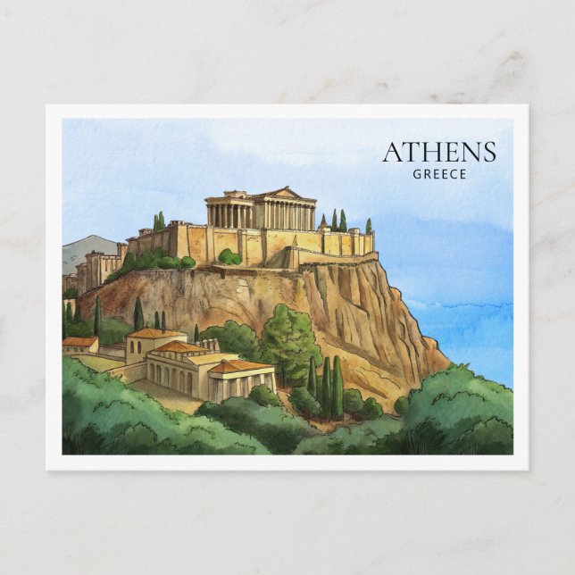 Athens Greece Watercolor Postcard | Historic Views (Front)